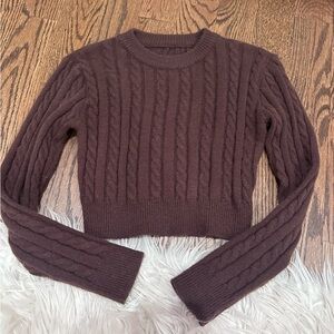 Brown Knit Cropped Sweater